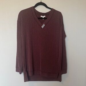 Maurices NWT Ribbed V-Neck Sweater Burgundy/Purple